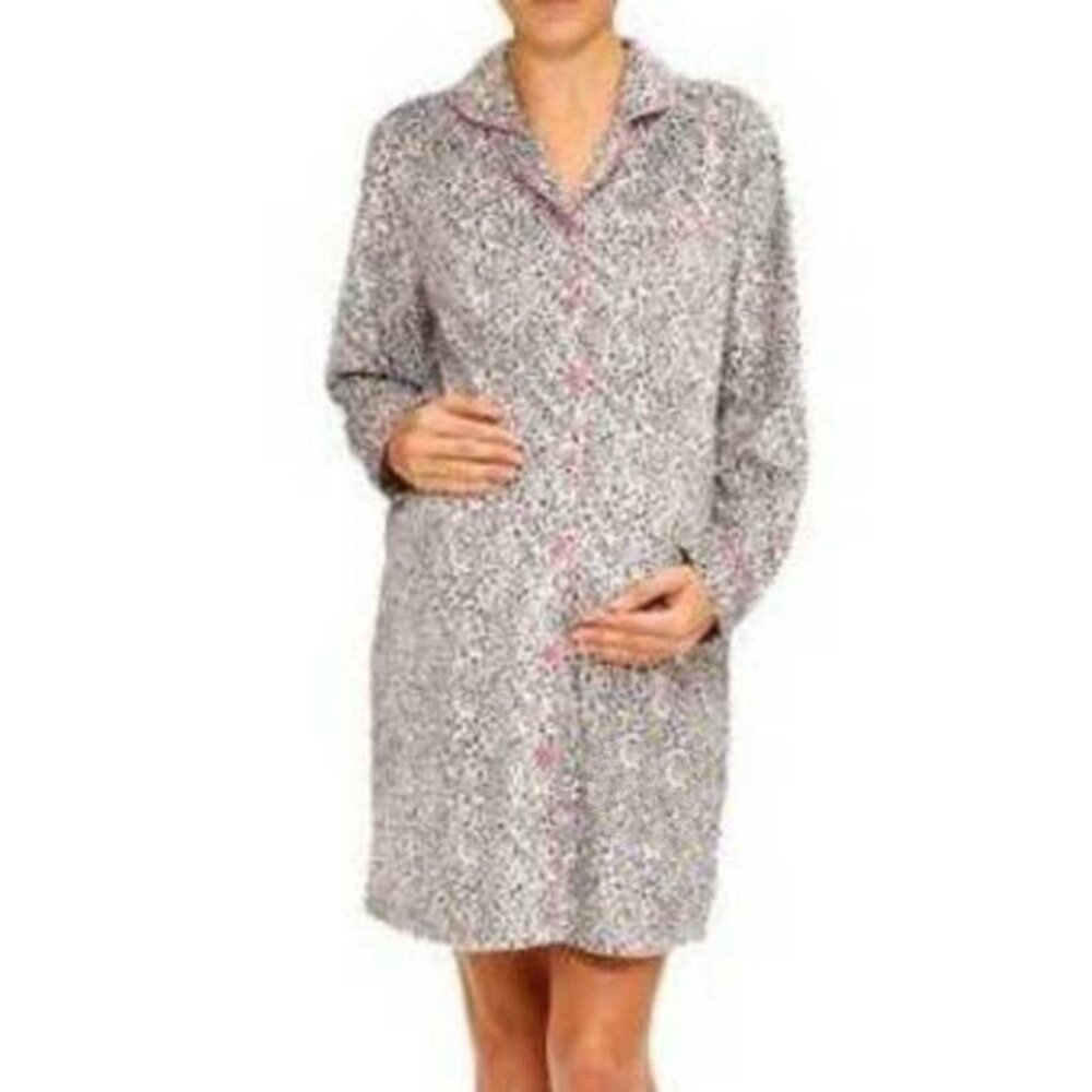 Maternity Nightgown Large Fleece Dream Cafe Gray Animal Long Sleeve Pajamas